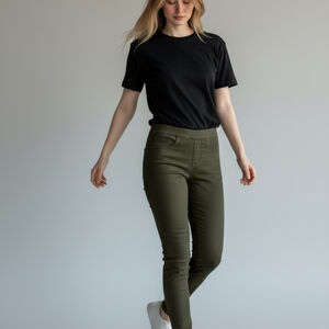 SPANX Jean-ish Leggings Jeggings Skinny Straight Pull On Dark Olive Sz Med